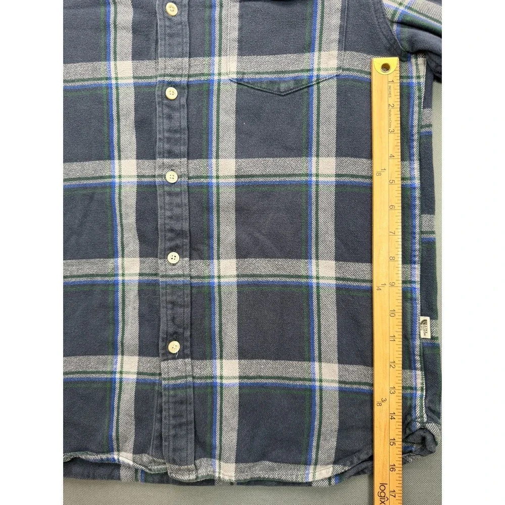 The North Face Plaid Flannel Button Down Shirt Navy Blue Granola Gorpcore Mens M